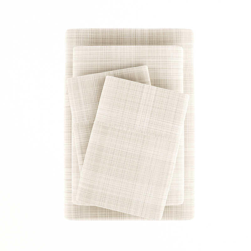 Ray Thatch Pattern Microfiber Queen Sheet Set in Light Beige