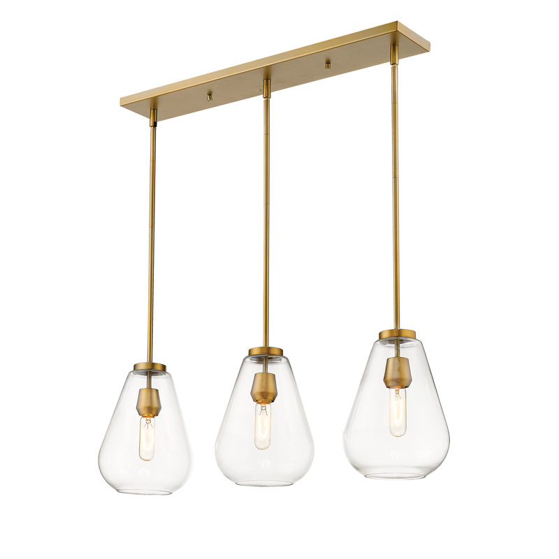 Luminaire suspendu en forme de larme à 3 lumières de style anglais Engert, Laiton vieilli