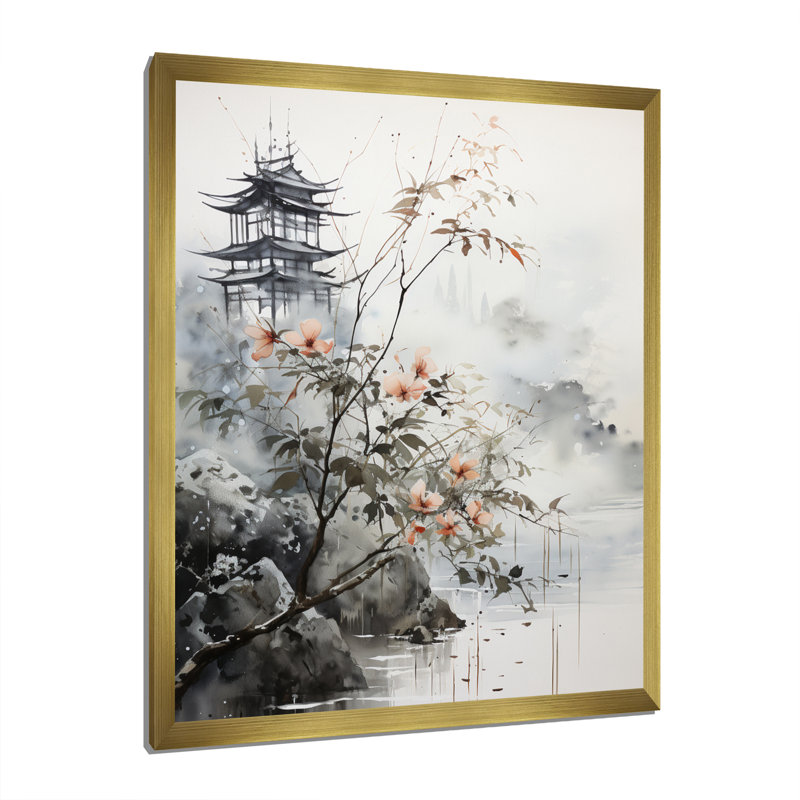 Art asiatique, oiseau Sumi, sérénité - impression, H 32 po x l 24 po x P 1 po, Cadre doré simple