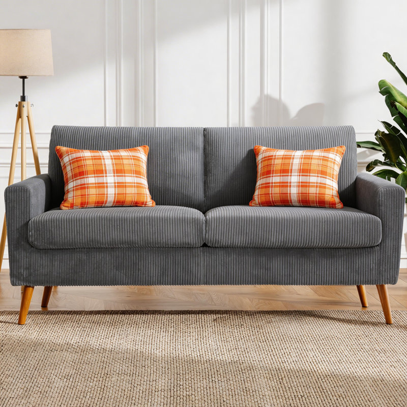 Causeuse standard rembourrée, H 35 po x l 68 po x P 30 po, Velours côtelé gris foncé