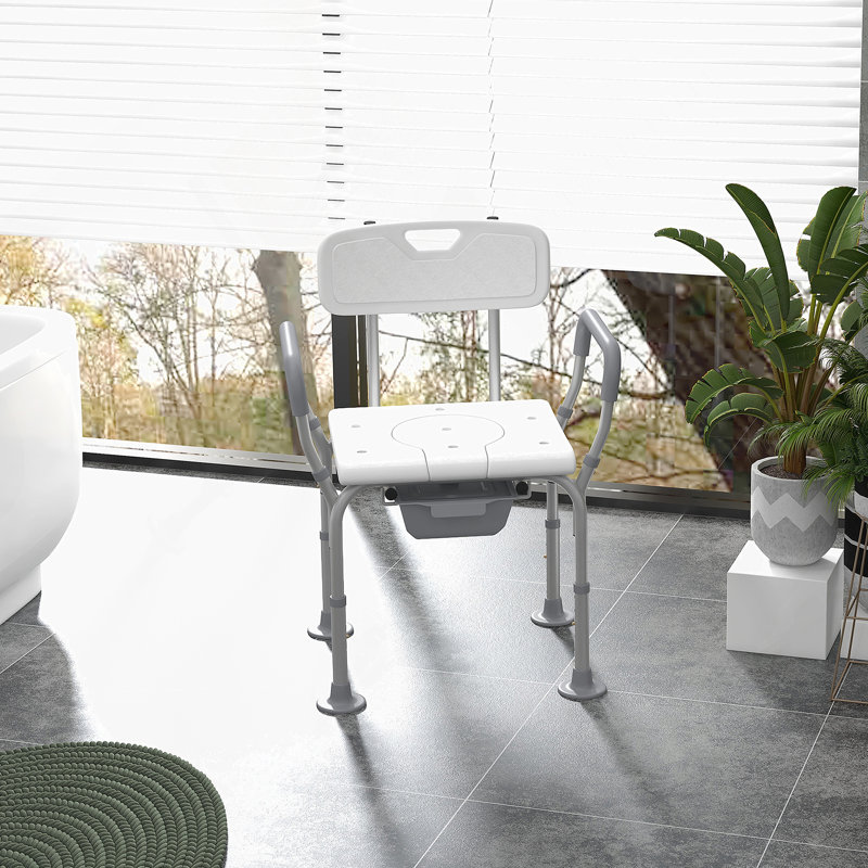 Chaise de douche avec dossier et accoudoirs, commode de chevet à hauteur réglable, siège de toilette surélevé pour plus de confort et de sécurité pour les personnes âgées et les personnes à mobilité réduite