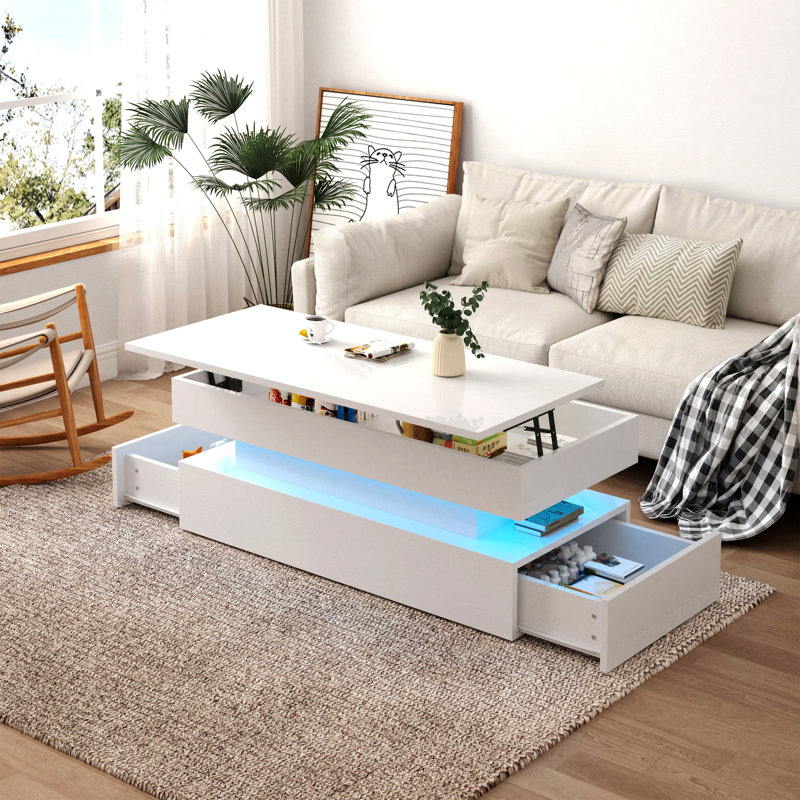 Table basse avec tiroirs et conception à DEL