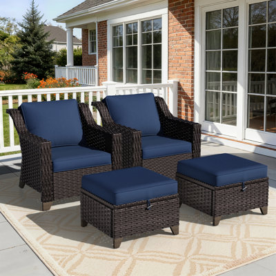 Meriwether Patio Chair with Cushions and Ottomans