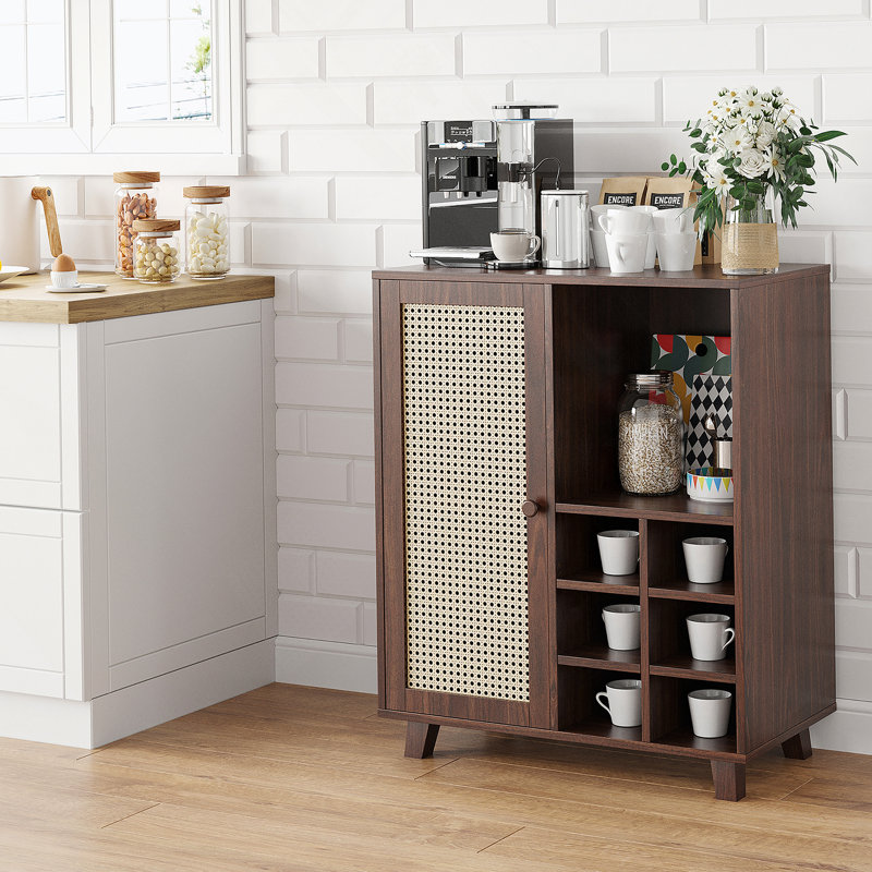 Buffet avec rangement, armoire à vin de 34 pouces avec porte-bouteilles, armoires à buffet pour la maison et le salon, Noyer