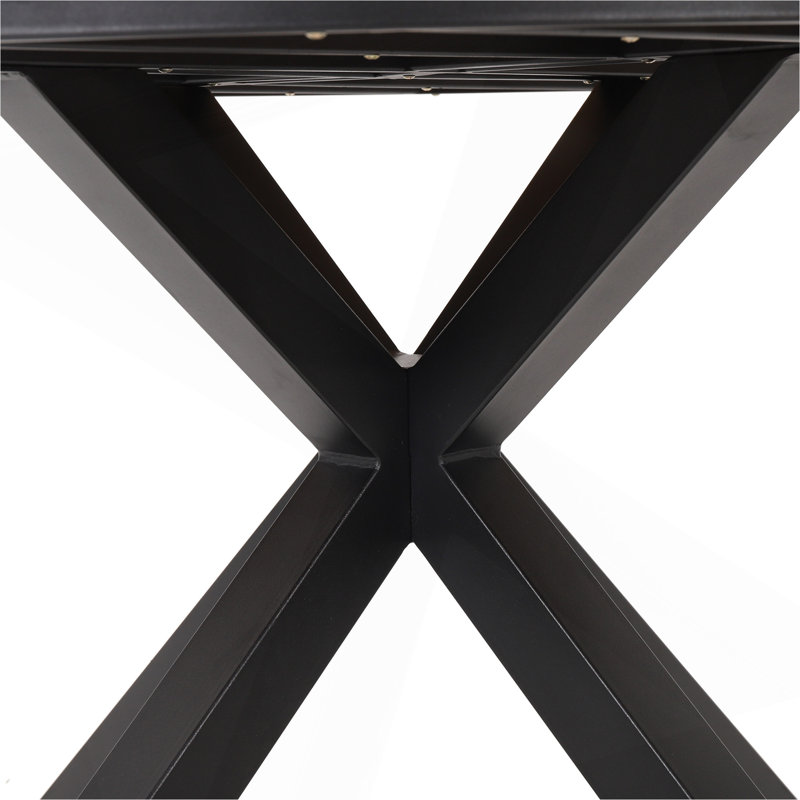 Table de salle à manger d'extérieur, plateau en teck et pieds en métal noir