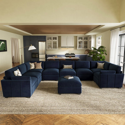 Canapé d'angle modulaire surdimensionné en velours en forme de U, 430 cm de large, pour salon