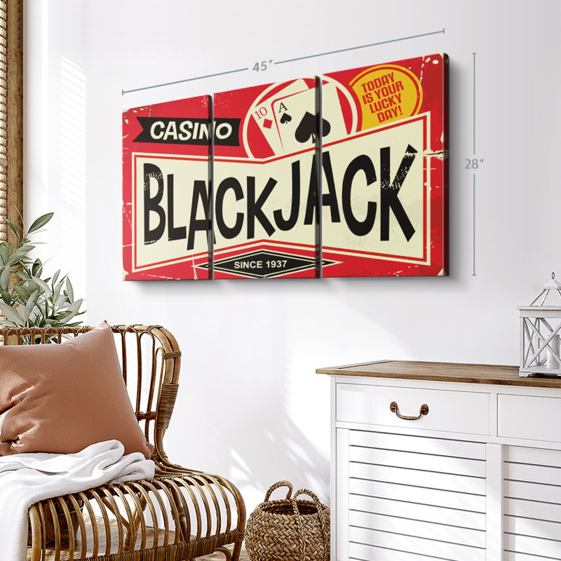 «Retro Blackjack Sign» sur toile, H 28 po x l 45 po x P 1,25 po