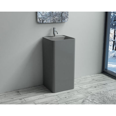 Badeloft Square Stone Resin Freestanding Pedestal Bathroom Sink SB-01-A-MGRY in Matte Gray