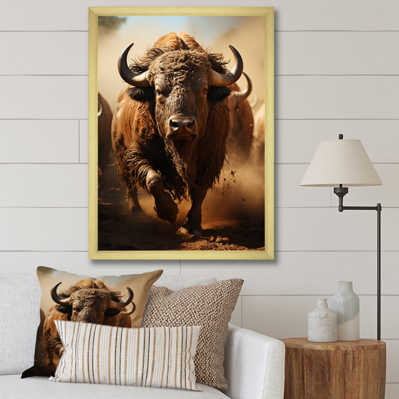 Kembre Native Art Buffalo Thunder - impression, H 20 po x l 12 po x P 1 po, Encadrement doré