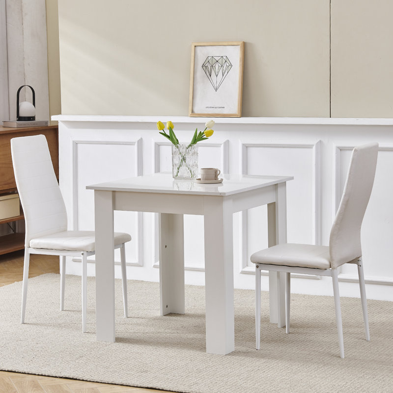 Dining Set, White Leather Line Chairs#2