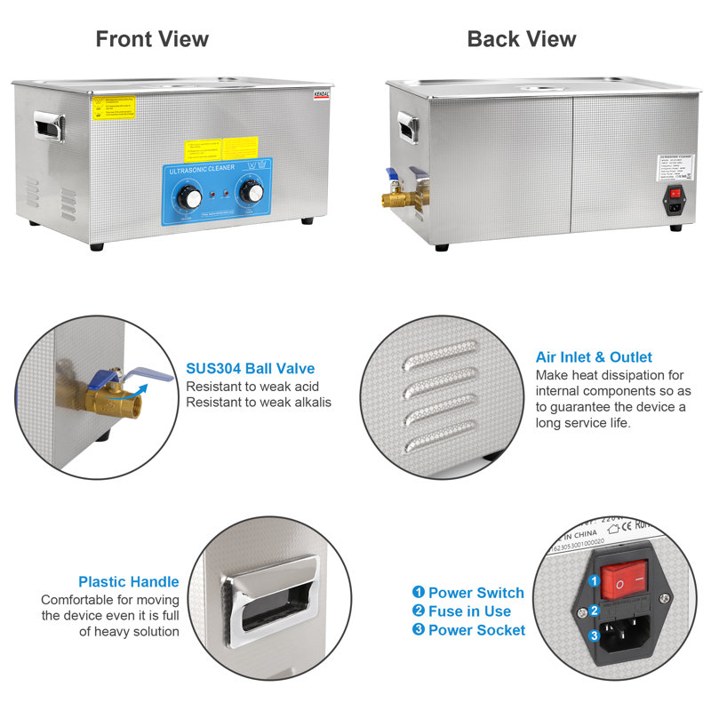Kendal Commercial Grade 480watts 21L Ultrasonic Cleaner 40kHz with Knobs Timer&Heater Cleaning Machine, for Watch Instruments Industrial Parts Excellent Cleaner Solution