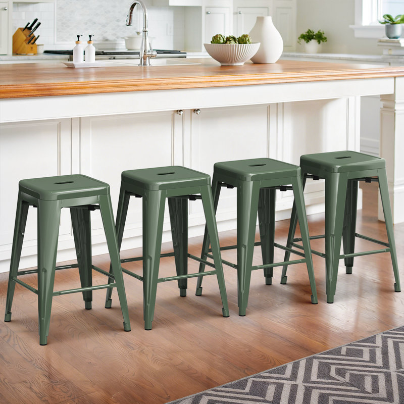 Stool with Metal Frame,Metal Bar Stools, Backless Counter Height Barstools, Indoor Outdoor Stackable Stools With Square Seat