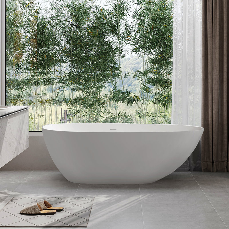 Baignoire de trempage autoportante à surface solide 67 po. X 34 po., Blanc