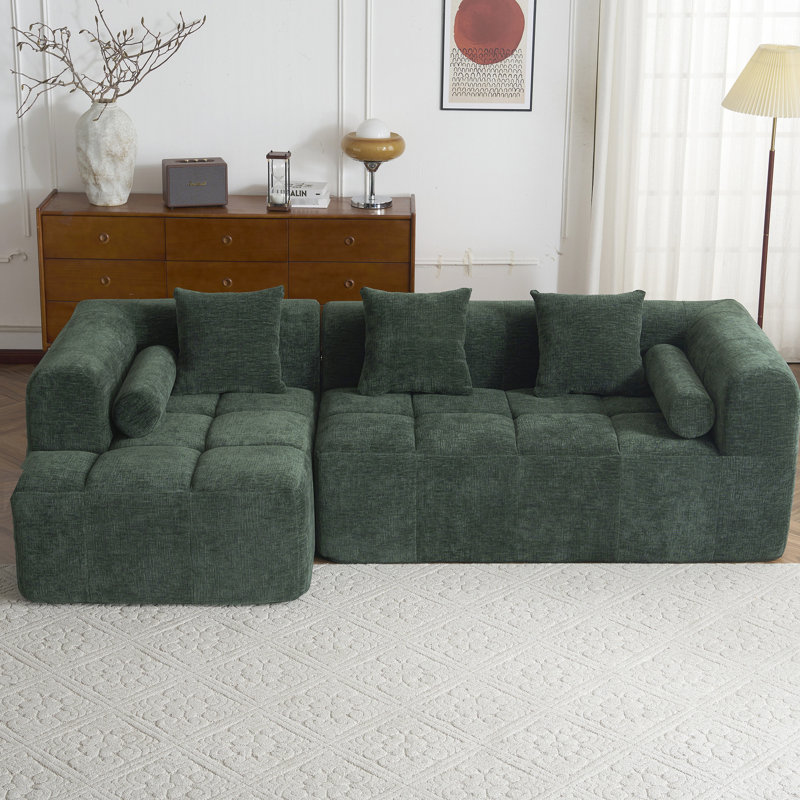 Canapé de 101,2 po pour espace de vie - Modulaire, mousse à assise profonde, courbé charmant, 3 coussins carrés et 2 traversins modulaires entièrement confortables et confortables