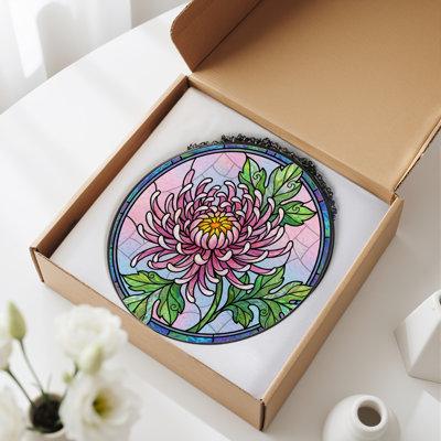 12"H Chrysanthemum Flower Stained Glass Window Panel