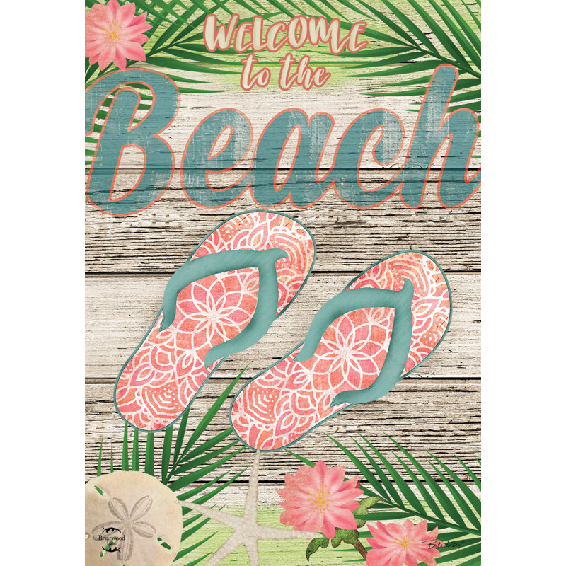Drapeau de jardin Welcome Beach, Été gris/rose/vert