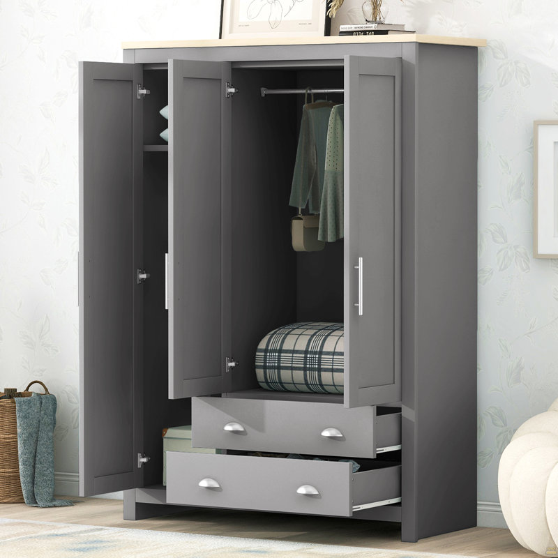Armoire de rangement à trois portes avec armoires et deux tringles de suspension