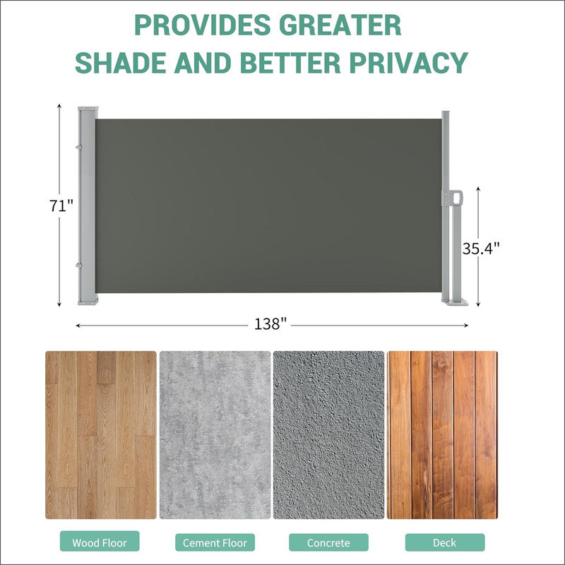 Retractable Patio Side Awning Sun Shade And Wind Screen For Privacy