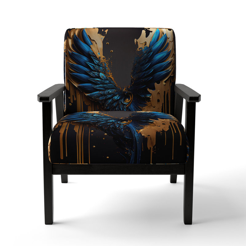 Glam Angel Wings - Wings Angel Accent Chair - Modern Chair, Blue/Gold/Black Polyester Blend