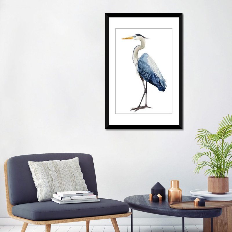 «Seabird Heron I» par Grace Popp - impression sur toile, Papier avec cadre noir, Blanc, H 32 po x l 24 po x P 1 po