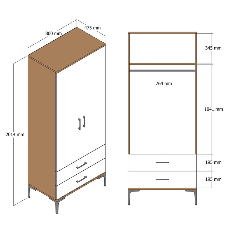 Berend 2 Door Manufactured Wood Wardrobe, Walnut/Anthracite