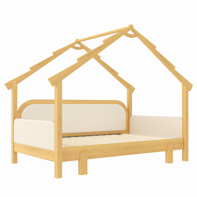 Lit en bois dans une cabane dans les arbres avec rails à coussin souple, pour enfants, adolescents, filles, garçons