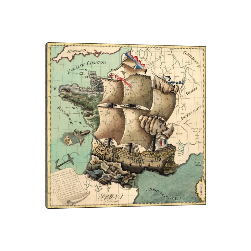 Antique Map Of France - Wrapped Canvas Print, 30.48 cm H x 30.48 cm W