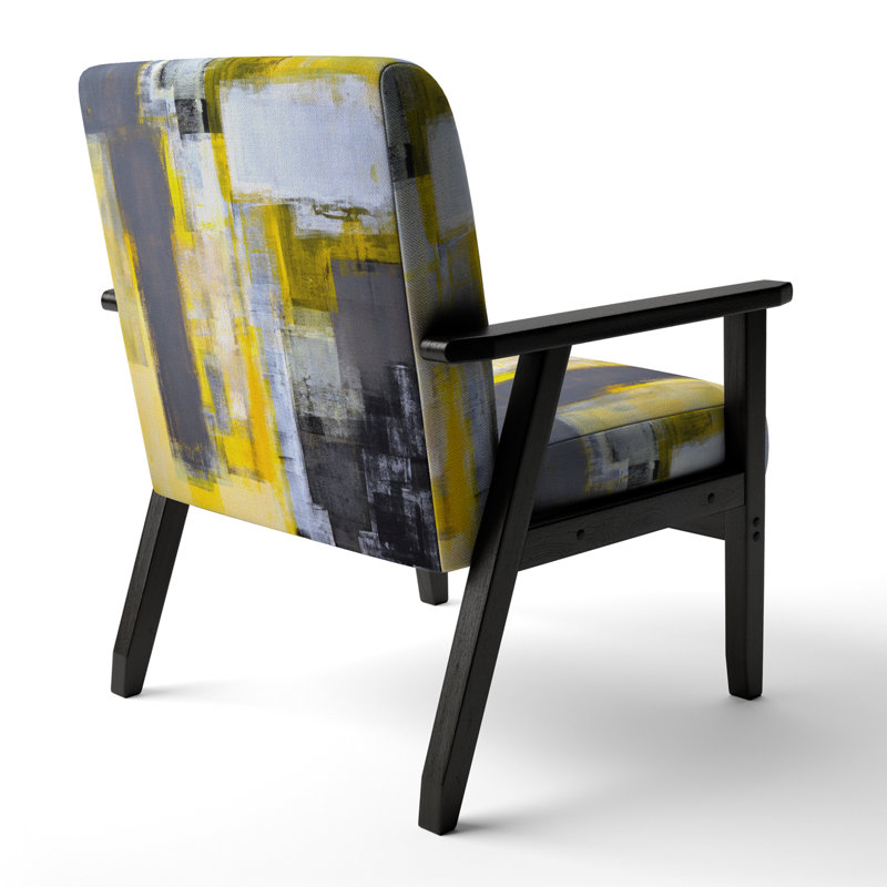 'Gingell - Grey And Yellow Blur Abstract - Upholstered Mid-Century Accent Arm Chair