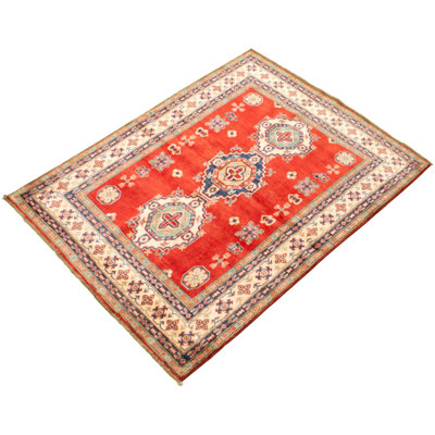 Tapis unique en laine noué à la main gazni brun et rouge années 2010 de 5 pi x 6 pi 5 po Qaiden