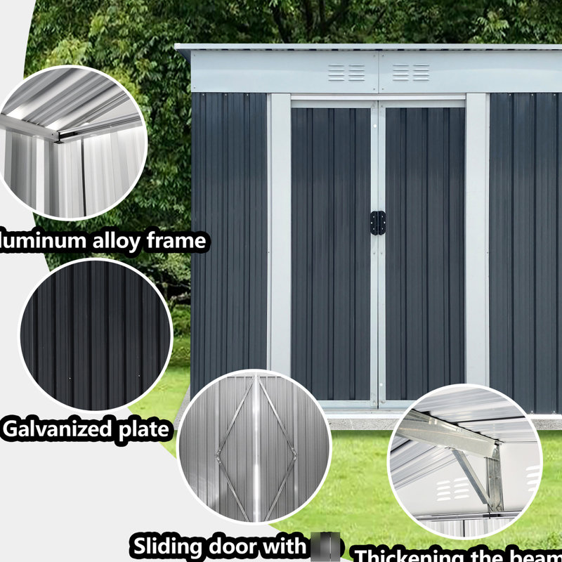 Toit pour remise de rangement extérieur gris de 6 pi x 4 pi - fabriqué avec de l'acier galvanisé stable et un alliage d'aluminium, parfait pour ranger les essentiels de jardin, les meubles, les outils et les vélos conçus pour résister à l'usure