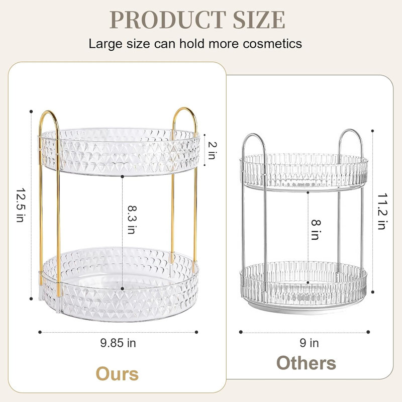 Présentoir à maquillage rotatif grande capacité, porte-parfums, 2 niveaux transparent