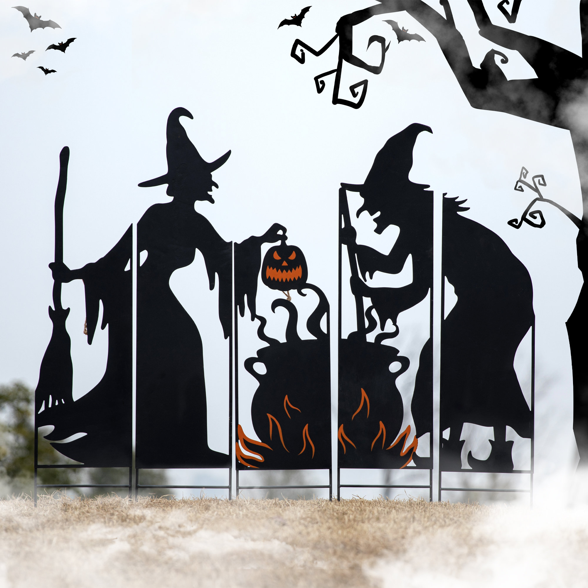 Halloween Witches with Cauldron Garden Stake