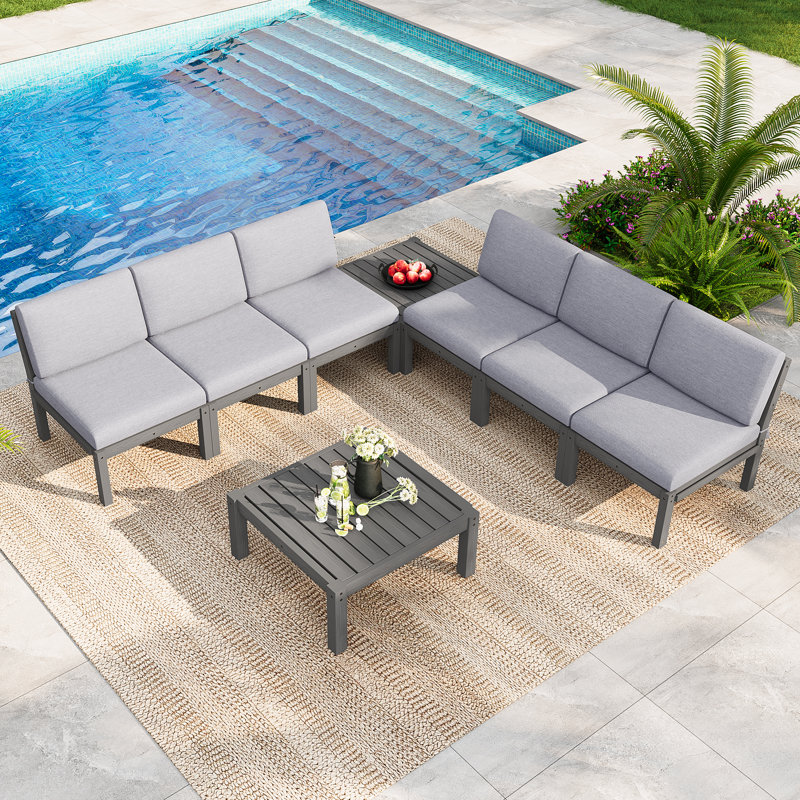 Ensemble de conversation pour le patio extérieur 6 personnes - gris, Coussin gris clair / structure grise