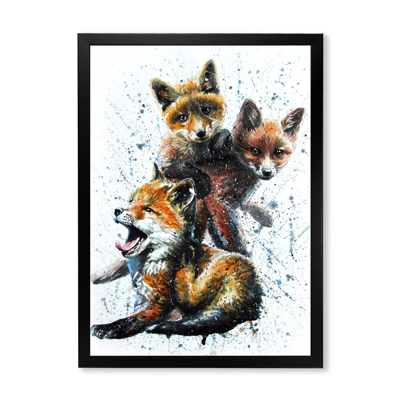 Petits renards - peinture, Cadre photo noir, H 20 po x l 12 po x P 1 po