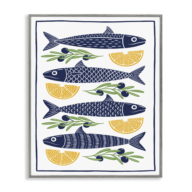 Poisson, citron, olives, estampe numérique, design par Bex Morley Design, H 14 po x l 11 po, Estampe numérique Farmhouse