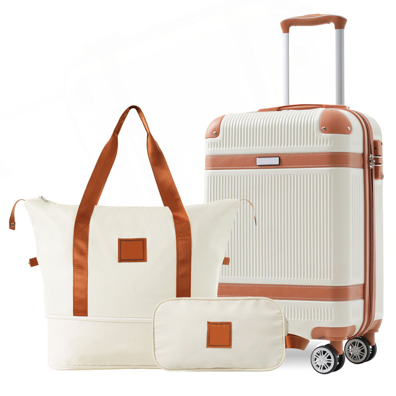 Valise à roulettes Hardshell 3 pièces, valise de cabine 20 pouces avec roulettes TSA, ABS léger et durable, Crème