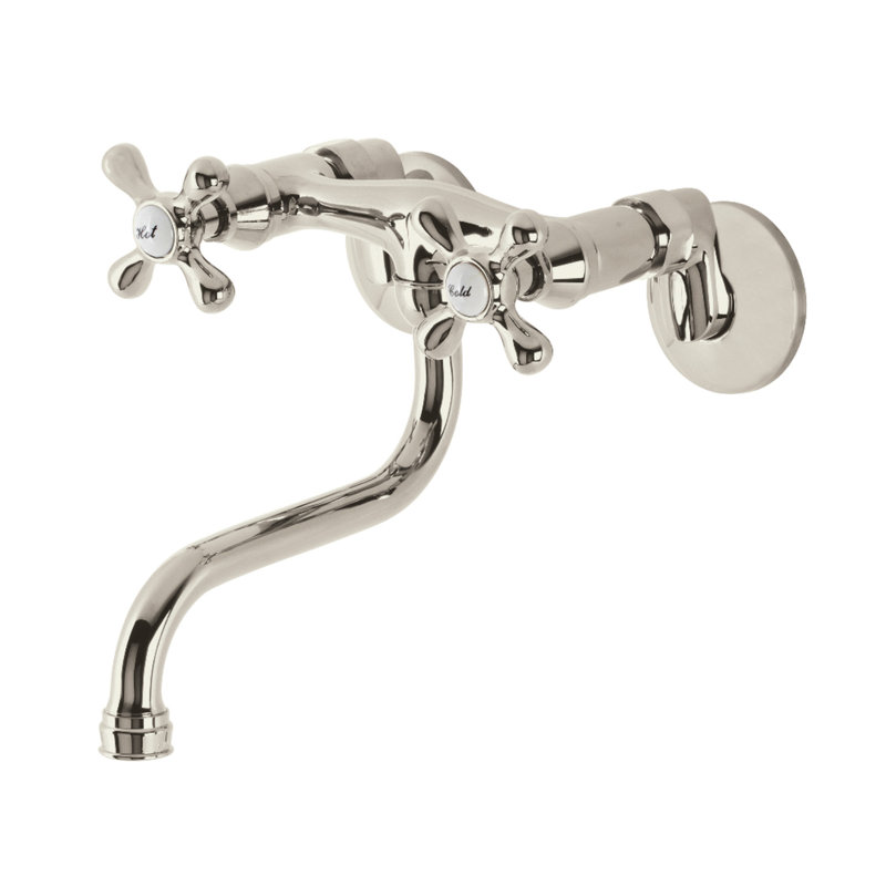Kingston Brass Kingston Two-Handle 2-Hole Wall Mount Bathroom Faucet, Polished Nickel