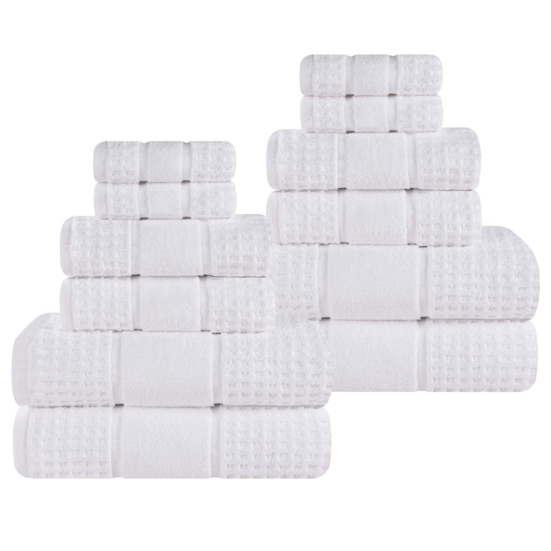 Hisela Zero Twist Cotton Solid Waffle Honeycomb Plush Soft Absorbent Medium Weight Assorted Towel Set, White