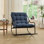 Chaise berçante d'extérieur, coussin confortable, avec coussin épais et doux, pour le salon, la chambre à coucher, la salle de lecture, structure noire avec coussin bleu marine