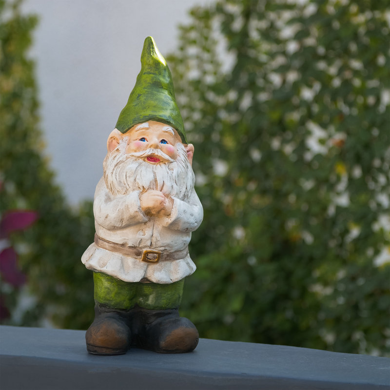 Statue de gnome Nyla avec la main dans le dos, Blanc cassé, 12'' H X 5'' W X 5'' D