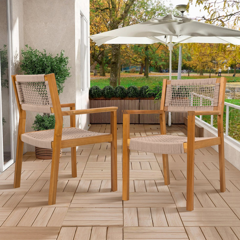 Solid Wood Outdoor Dining Armchair, Teak/Light Brown
