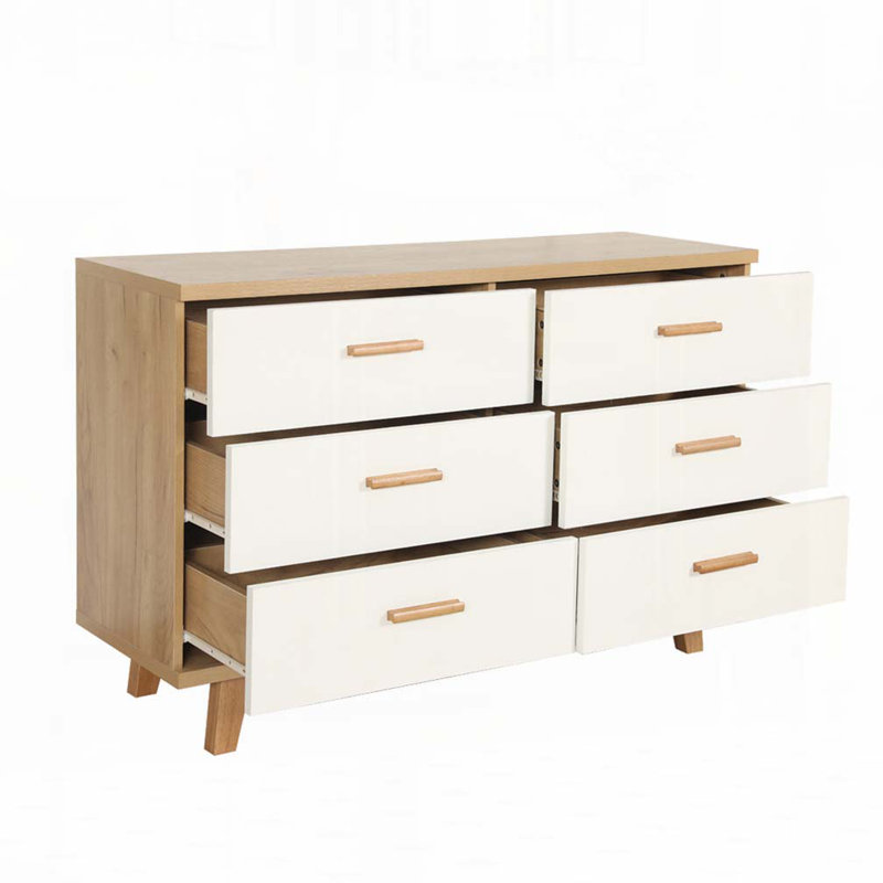 6-Drawer Chest,Buffet Server Console, Brown/White