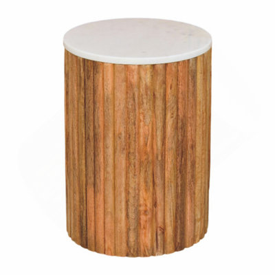 Furniture Solid Wood Fluted Marble Side Table
