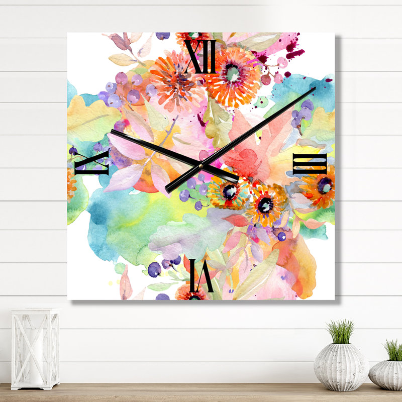 Horloge murale Vibrant Wild Spring Leaves and Wildflowers I, Moyen