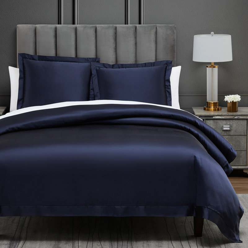 Ensemble de housse de couette 3 pièces High Satine, Housse de couette pour très grand lit et 2 très, Bleu marine
