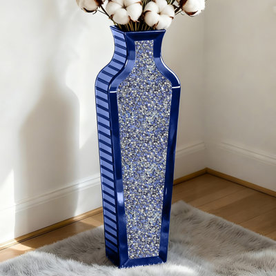 DeGrailly Luxury Blue Glass Floor Vase Crystal Home Decor Modern Contemporary Glam Stylish