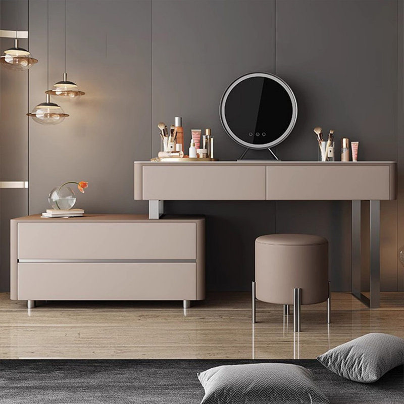 Coiffeuse avec miroir lumineux, 4 tiroirs, prise de courant