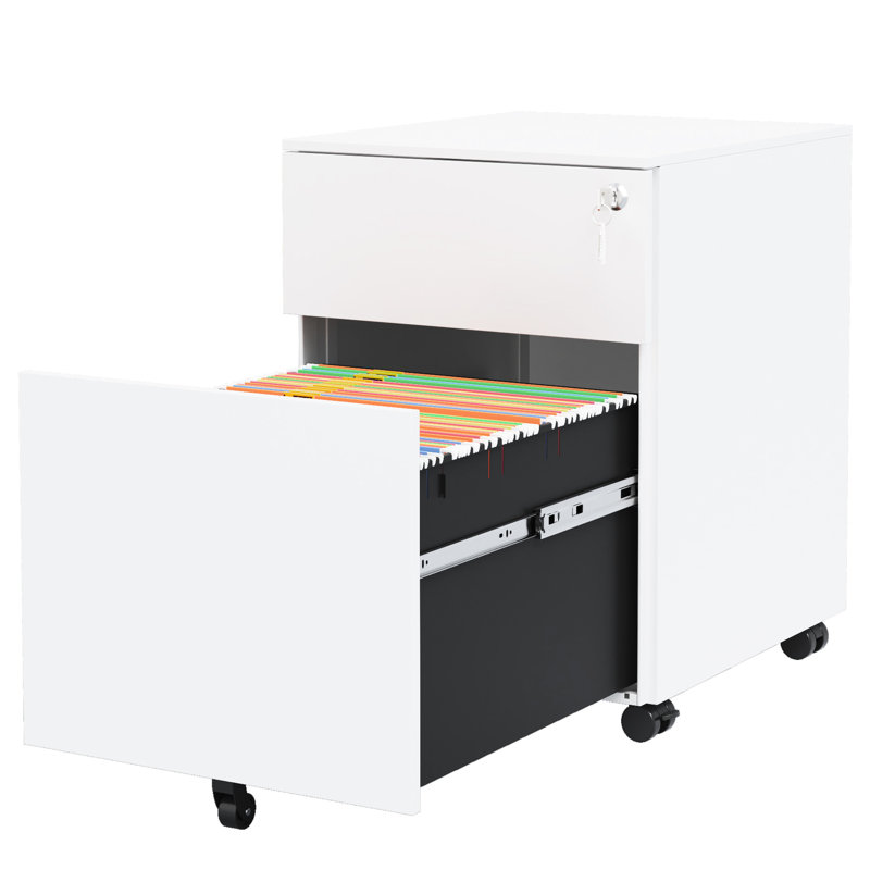 White File Cabinet With Lock, 2 Drawers, Steel, Suits Legal/Letter/A4/F4 Size Organization Needs In Office/Home Accommodates Storage