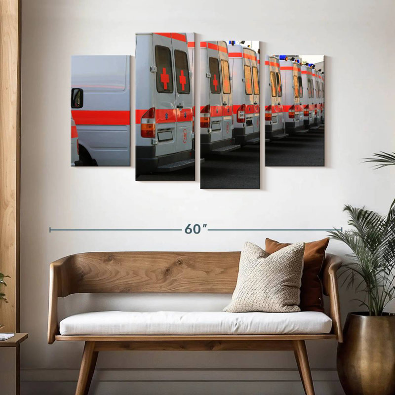 Ambulances garées Mehar, H 32 po x l 52 po