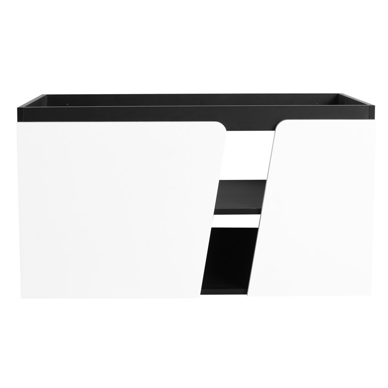 Meuble-lavabo flottant moderne de 36 po avec porte à fermeture douce, meuble-lavabo au fini blanc et noir